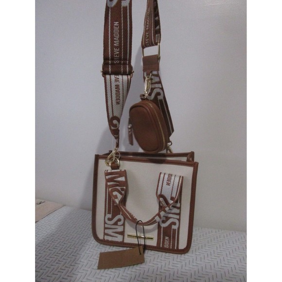 NWT Steve Madden Viral Tik Tok Bag Purse Bwebber Canvas Creme Brown - Picture 3 of 15